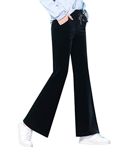 Kedera Women's Corduroy Velvet Pants Comfy Pull on Elastic Waist Trousers Drawstring Pants Black