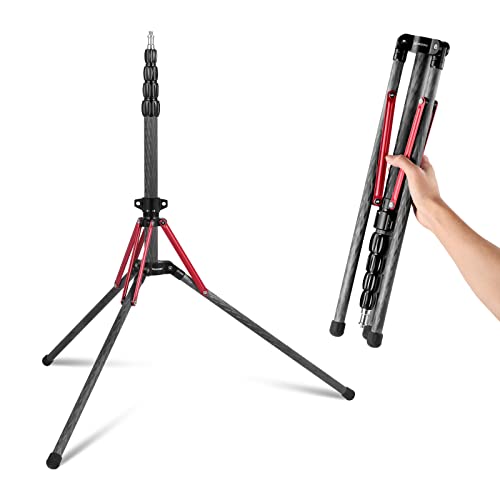 NEEWER Light Stand Carbon Fiber mit 180° umkehrbaren Beinen, 1/4" auf 3/8" Schraubenadapter und Tasche, 86,5"/220cm tragbares Reisestativ für Outdoor