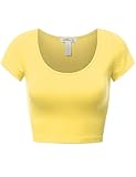 FPT Womens Basic Short Sleeve Scoopneck Crop Top YELLOW M