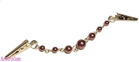 RetroGem Elegant Austrian Pearl Silver Tone Sweater Clip 5 Inches Pearl Chain Cardigan Clip Sweater Guard
