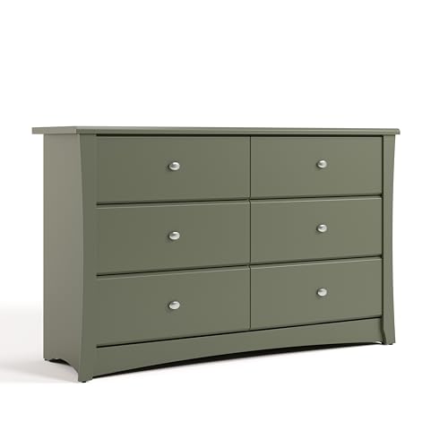 Photo 1 of **MISSING PARTS**MINOR DAMAGE**Storkcraft Crescent 6 Drawer Double Dresser (Olive) – GREENGUARD Gold Certified, Nursery Dresser for Kids Bedroom