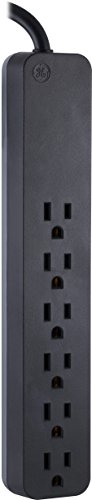 GE Power Strip Surge Protector, 6 Outlets, Fast Charge, Flat Plug, Extra Long Power Cord, 8ft, Wall Mount, Black, 37052