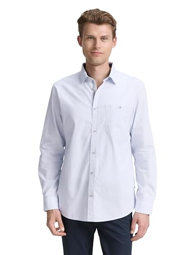 TOM TAILOR 1047323 Camisa, 38471-Light Blue Horizontal Structur, XL Hombres