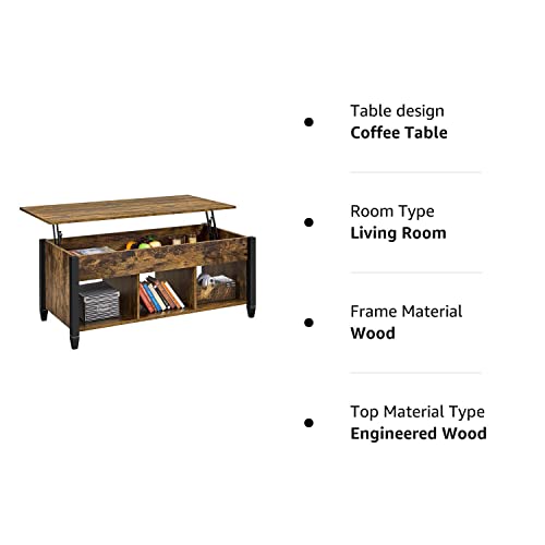 Yaheetech Rustic Coffee Table, Lift Top Coffee Table with Hidden Storage Compartment & Shelf