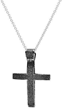 Dazzlingrock Collection2.15 Carat (ctw) Black Diamond Micro Pave Mens Hip Hop Style Religious Cross Pendant Necklace FREE CHAIN, Sterling Silver