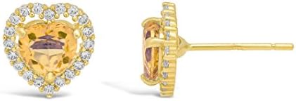 Lavari - Halo Heart 5MM Gemstone 14K Yellow Gold Stud Earrings