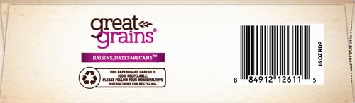GREAT GRAINS RAISINS DATES AND PECANS BREAKFAST CEREAL, RAISIN CEREAL WITH SWEET DATES AND GRANOLA CLUSTERS, NON-GMO PROJECT VERIFIED, 16 OZ BOX
