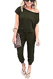 Timemory Womens Off Shoulder Short Sleeve Loose Jumpsuit Rompers with Pockets