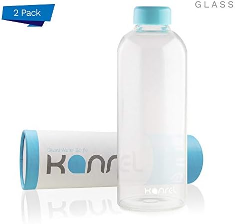 Glass Drinking Water Bottle 32 oz Blue | 1 and 2 Pack Sets | Clear with Spare Caps & Sleeve Option | Borosilicate Refillable and Reusable Drinking Bottles