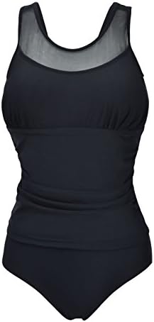 Mirrous Women's Plus Size Mesh Ruched One Piece Swimsuit Padded Malliot Swimwear (XXXXL (Fit US 16-18), Black)