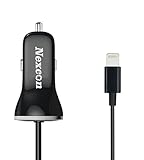Car Charger, Nexcon Apple MFi Certified 3.4A Lightning Car Charger with 3.3ft Integrated Built-in Apple 8-Pin Cable for iPhone 8/ 8 Plus/ X/ 7/ 7 Plus 6s / 6/ Plus SE iPad Pro Air 2 mini 4/3, Black