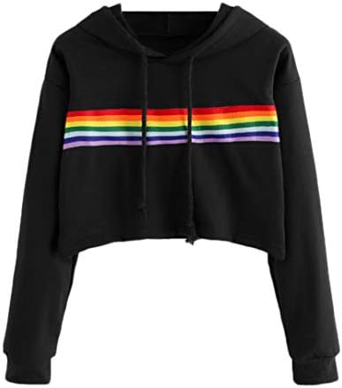 Orangeskycn Big Girls' ComfortSoft Rainbow Printing Round Neck Hooded Sweatshirt