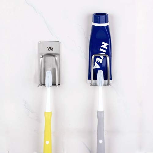 Sosanping Wall Mounted Toothbrush Holder with Self Adhesive-Brushed Stainless Steel (2-Pack)