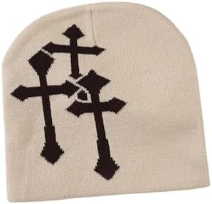 Y2K Knitted Beanies Hat Cross Graphics Men Women Jacquard Hat Punk