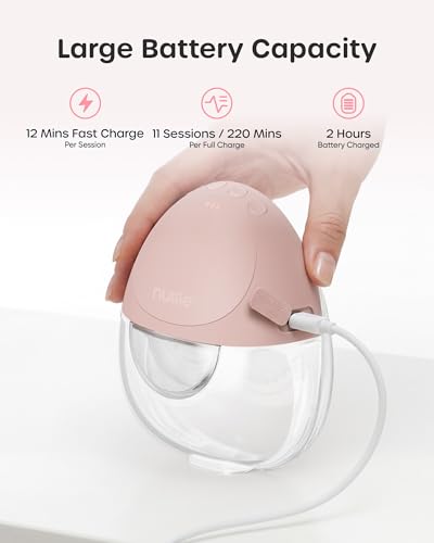 Nuliie JoyFlow Air Tire-lait électrique, ultra-fin et léger, tire-lait portable mains libres, 3 modes & 12 niveaux, silencieux & sans BPA, bride 27 mm & embouts 15/18/21/24 mm (2 Packs, Rose)
