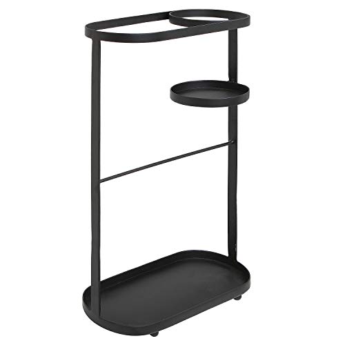 MyGift Entryway Freestanding Black Metal Long Umbrella & Short Folding Umbrella Holder Stand Rack