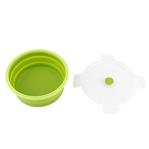 Fdit Silicone Box Foldable Lunch Container 800ml Round Food Bowl Storage Box for School Office (Light Green)