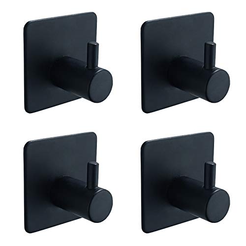 Celbon 4PC Bath Towel Hook Self Adhesive Black Sticky SUS 304 Stainless Steel Robe Hooks Robe Hook Heavy Duty Door Hooks Hanger for Bathrooms,Kitchen,Lavatory Closet