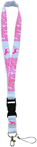 Victoria's secret Love Pink Detachable Lanyard White with pink lettering for keys cell phones clip clasp breakaway heavy duty