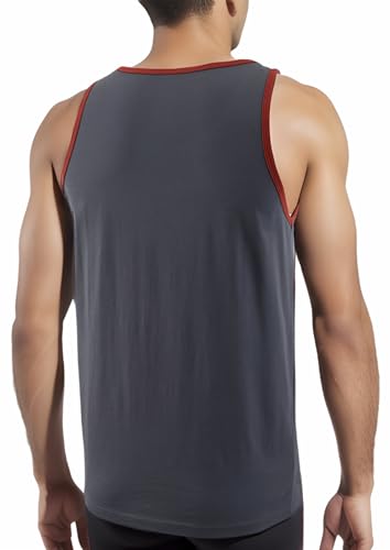 HETHCODE MEN’S CLASSIC BASIC ATHLETIC ACTIVE SPORTS GYM RUNNING JERSEY TANK TOP CASUAL T SHIRTS CADET BLUE/RUSTY XXL
