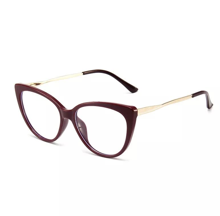 TECH-LINE-DIRECT FASHION ACCESSORIES Frame Super Popular Cat Eye Computer Glasses Anti Blue Light Optical Frames For Women (Red Frame + Clear Lens)