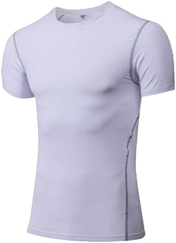 HOP SPORT Men's Athletic Compression T-Shirt Short Sleeve Under Base Layer Sport Quickly Dry Muscle Running Shirt 2004-White-XL