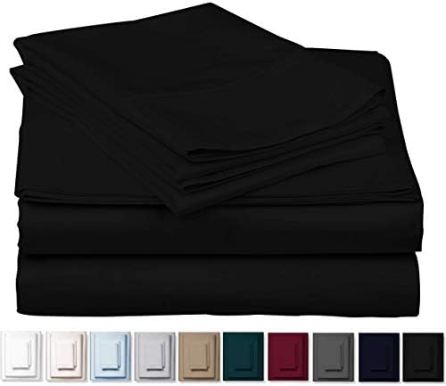 1000-Thread-Count 100% Cotton Sheet Black Cal King-Sheets Set, 4-Pc Long-Staple Combed Cotton Best-Bedding Sheets For Bed, Breathable, Soft & Silky Sateen Weave Fits Mattress Upto 18'' Deep Pocket