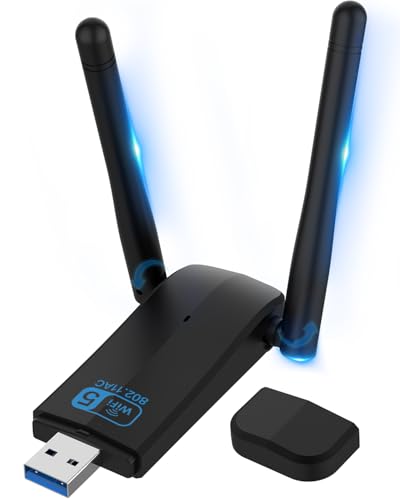 Photo 1 of Wireless USB 3.0 WiFi Adapter for Desktop PC, AC 1300Mbps USB WiFi Dual-Band Network Adapter for PC with 2.4G/400Mbps 5G/867Mbps, 5GHz High Gain Dual Band 5dBi Antenna, Supports Win11/10/8.1/8/7/XP