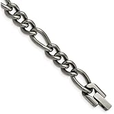 The Black Bow Men's 7mm Dark Gray Titanium Classic Figaro Chain Bracelet, 8.5 Inch