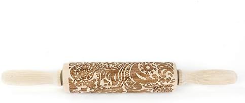 wudidianzi Paisley Embossed Rolling Pin 14/16 Engraved Rolling Pin for Baking + Cute and Lightweight Wooden Rolling Pin
