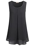 2xl Prime Shirts for Women,Cestyle Juniors Sleevelss Flowy Crepe Cool Soft Button Casual Crew Neck Pleated Drape Chiffon Blouse Tank Top Shirt Black XXL