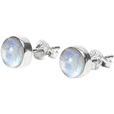 Gemstone Stud Earrings in Sterling Silver, Minimal Earrings, Round Studs Post Earring, Boho Jewelry, Bridesmaid Gift, Gemstone Earrings