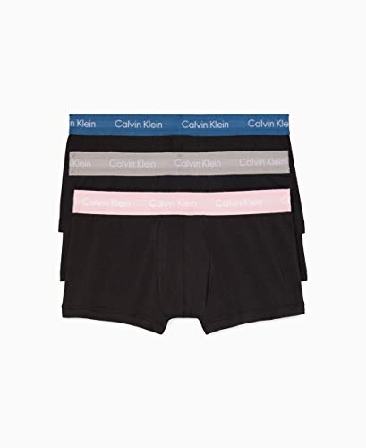 Calvin Klein Men's Cotton Stretch Multipack Low Rise Trunks, Black/Wet Weather/Prairie Pink/Tempe Blue, M
