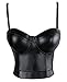 Charmian Women's Spaghetti Straps PU Leather Bustier Crop Top Black Medium