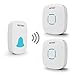 Tektalk Portable Wireless Door Bell Chime and Push Button with 36 Chimes & 4 Volume Levels—White 1 Remote Button and 2 Plug-in Receivers with LED Indicator