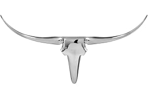Modern Day Accents XL Tauro Xtra Long Horn Bust, Aluminum, Silver, Modern, Living Room, Home, Office, Décor, Glam, Wall Art, Bedroom, Animal, Accents, Wildlife, 47” x 4” x 26