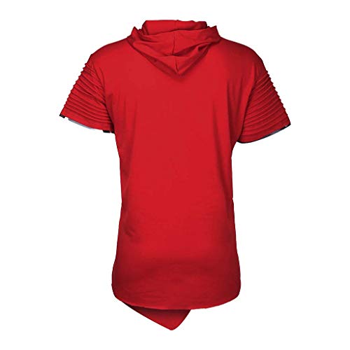 Letdown_Men tops Hooded Shirts for Men Short Sleeve Scratch Zipper Pattern Casual Slim Fit T-Shirts Mens Fashion Summer Shirt Red