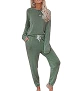 Zilcremo Women Two Piece Outfits Pajamas Set Long Sleeve Pullover Tops and Long Pants Sweatsuits ...