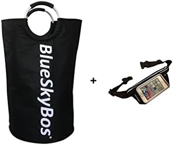BlueSkyBos Collapsible Pop-up Foldable Laundry Utility Bag Bin Hamper with Aluminum alloy ring handles rubber foam grip Heavy Duty Self-Stand Double sided Lightweight for Home College Travel (Black)
