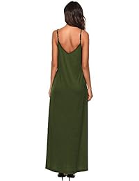 DAIKEN - Vestido de verano con cuello en V, sin mangas, largo, con bolsillo, para mujer