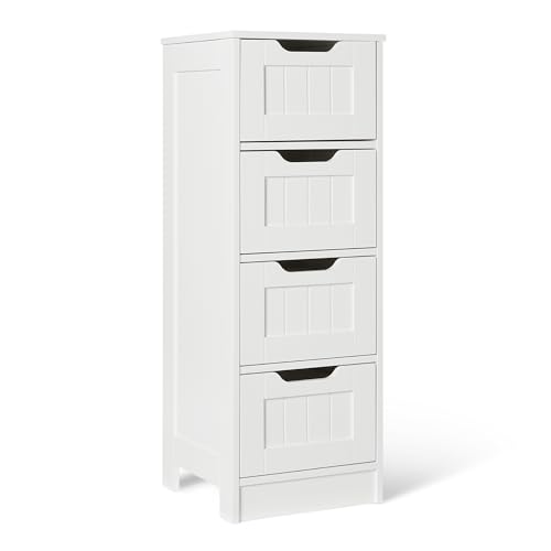 Gabinete de Almacenamiento para Baño con 4 Cajones, Almacenamiento Bajo Lavabo, Construcción MDF, Blanco, 30cm x 30cm x 82cm