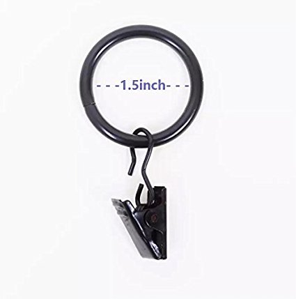 Xin store 40-pack Black Metal Curtain Rings with Clips (1.5")