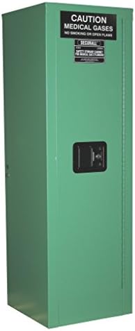 SECURALL MG104FLE Medical Gas Cylinder Storage Cabinet, 18-Gauge Steel, 2-Door, 44 x 14 x 13 5/8 in, 2-4 D,E Cyl Capacity, 15 YR Warranty, Fire-Lined - MG Green