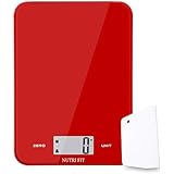 Digital Kitchen Scale Multifunction Food Scale,Baking Scale with Dough Scraper for Cooking by NUTRI FIT,Large Display,Easy to Clean,Ultra Slim,17.6lb 8kg(Red)