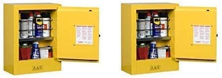 Justrite 890200 Sure-Grip EX Galvanized Steel 1 Door Manual Flammables Mini Safety Storage Cabinet, 17" Width x 22" Height x 8" Depth, 1 Adjustable Shelf, Yellow (Pack of 2)