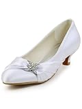 EP2006L White Women Round Toe Low Heel Pumps Rhinestones Satin Wedding Shoes US 9, Shoes Direct