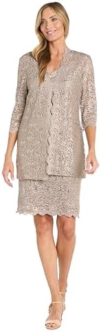 r & m richards sequined lace midi dress and jacket R&M Richards Women's Sequin Lace Jacket & ITY Sheath with Necklace for Mother of the Bride, Cocktail Attire, Evening Wear at Amazon Women's Clothing store
