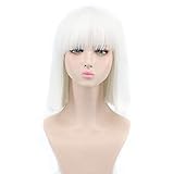 Yuehong Shoulder Length Lob White Halloween Party Bob Wigs For Women Costume Wig (White)