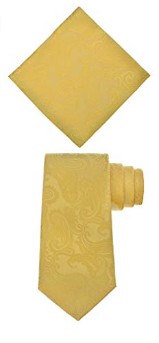 S.H. Churchill & Co. Men's 4 Piece Paisley Vest Set, with Bow Tie, Neck Tie & Pocket Hanky - S, Gold