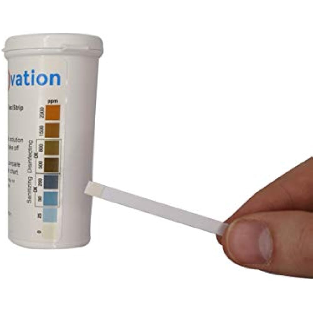 Active Chlorine Bleach Test Strips, 02000 Ppm Vial Of 100 Plastic